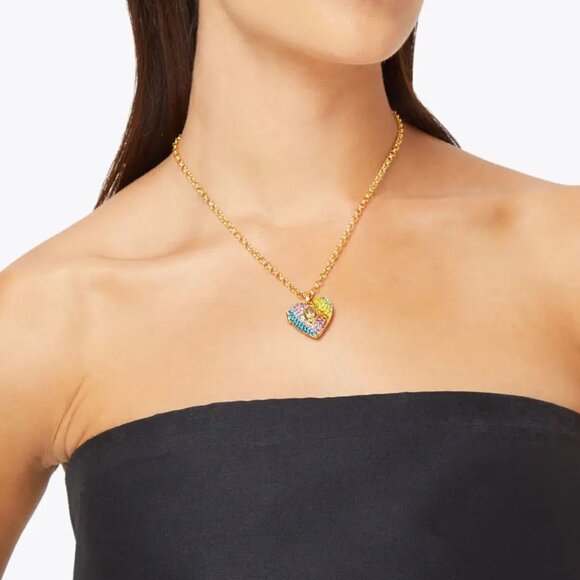 Kurt Geiger London Large Rainbow Heart Locket Necklace Colorful - Picture 3 of 7